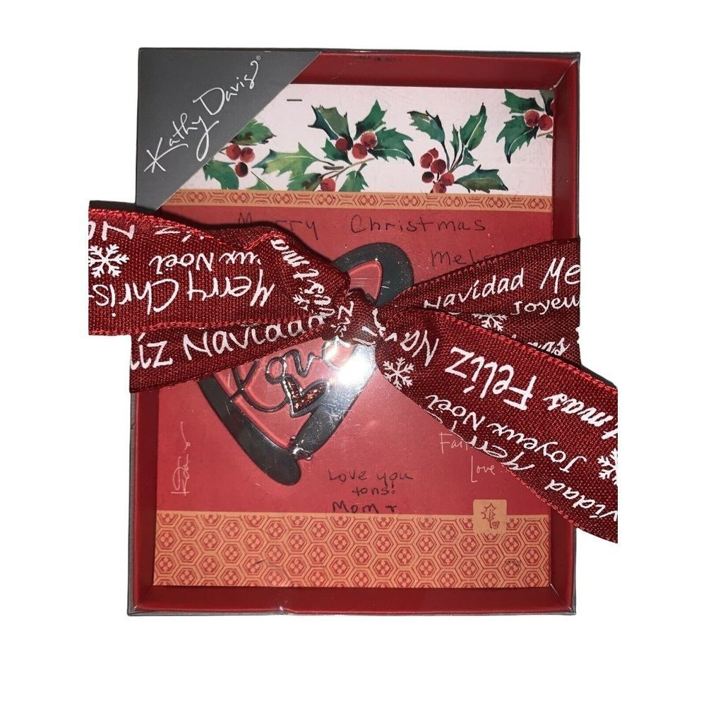 Kathy Davis Christmas Ornament Silver Love Heart New in Box but Writing on Box